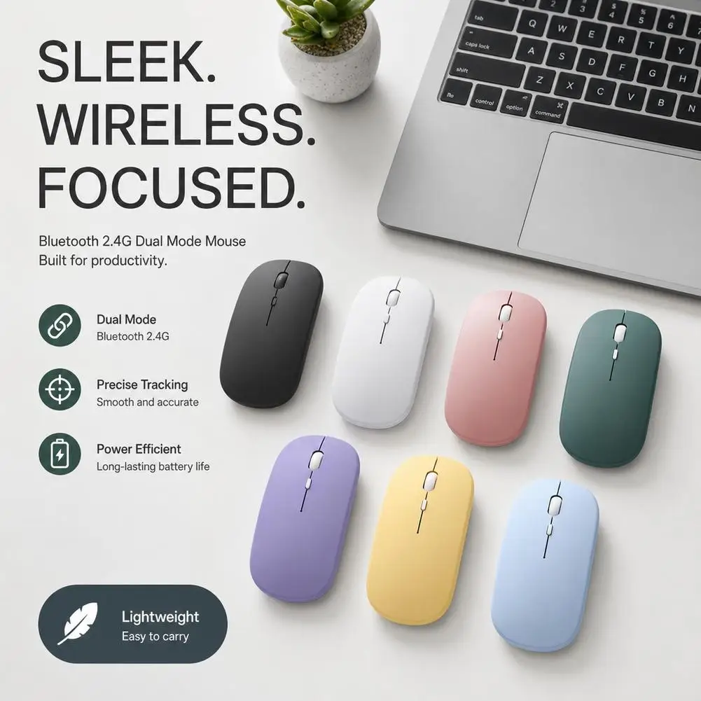 Bluetooth Wireless Mouse Rechargeable Silent Computer Mice Portable Working Gaming Mouse for Laptop iPad Air Pro Tablet PC