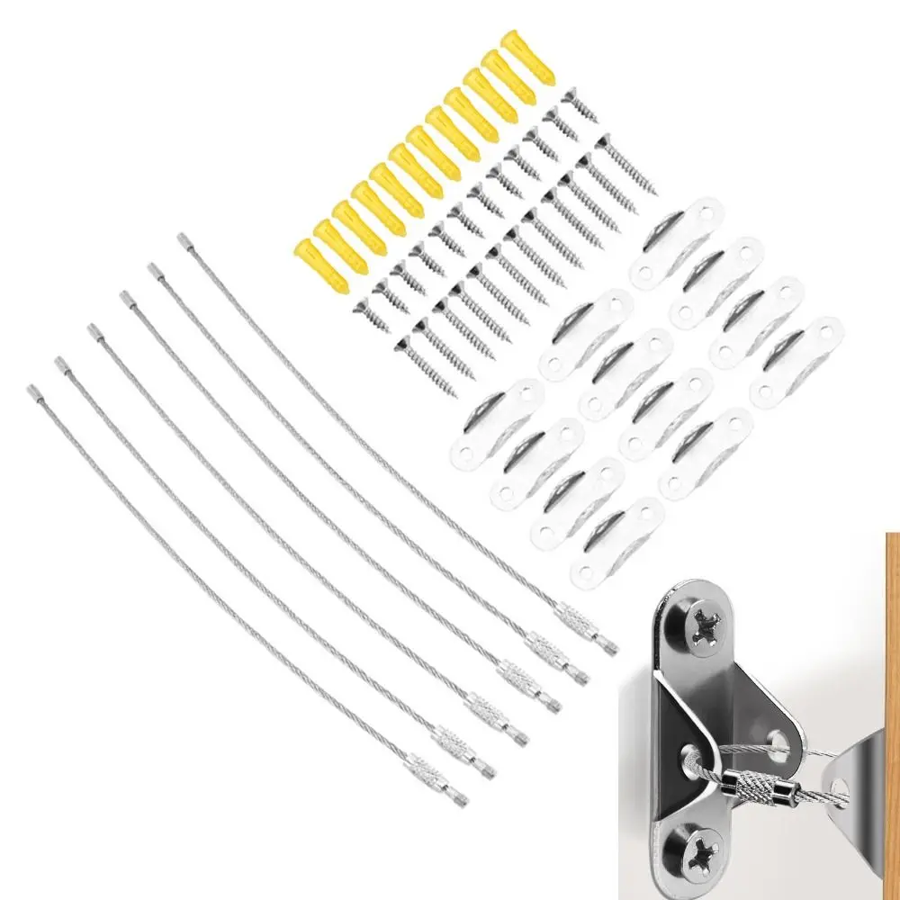 6pcs Safety Stainless Steel Furniture Anchors Adjustable Easy Install Anti Tip Furniture Straps Furniture Wall Anchor Home