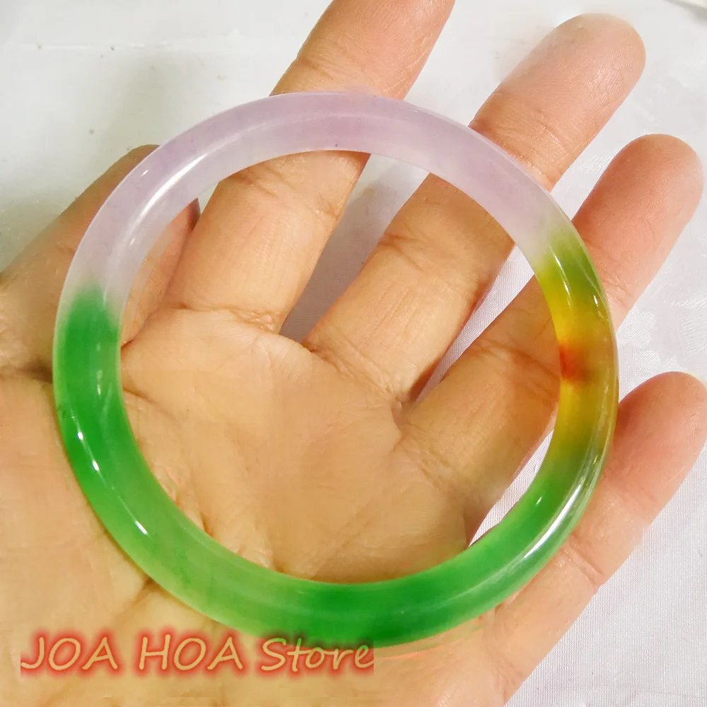 

Natural Myanmar Emerald Tricolor Slightly Pretty Jadeite Bangle Exquisite Fashion Round Bar Jade Bracelet Elegant Fine Jewelry