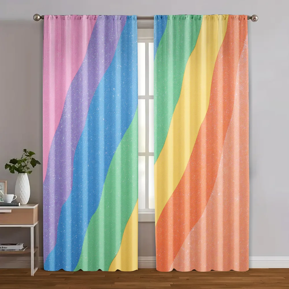 

2pcs, Window Curtain Rainbow Versatile Polyester Fabric (without rod) Versatile All Perfect for Living Room, Bedroom, Office -