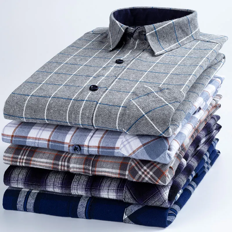 Chemise à carreaux à manches longues pour hommes, 100% coton, design de poche plaquée unique, jeune, décontracté, coupe standard, optique, glouton,