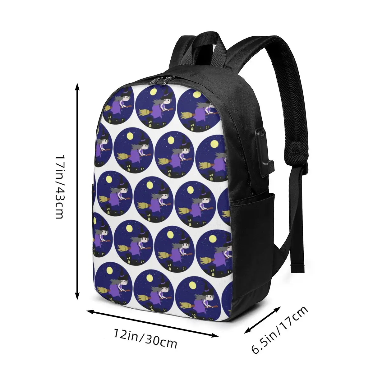 Flying Witch In The Moonlight Sky Backpack Travel Notebook Bag Computer College Student School Bag Laptop Shoulder Bags