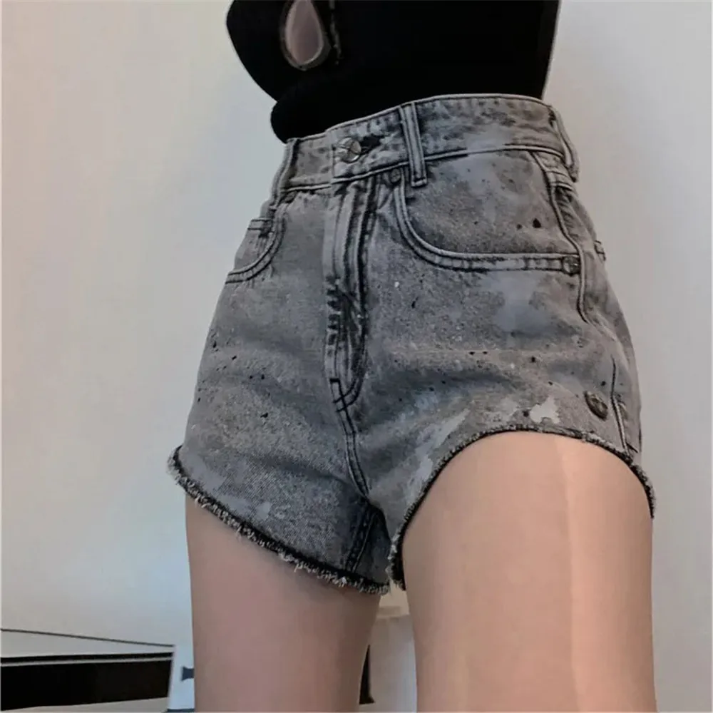 Y2k High Waist Cross Graffiti embroidery Denim Shorts Women Clothing Summer Korean Jeans Straight Sexy Wide Leg Hot Pants Female