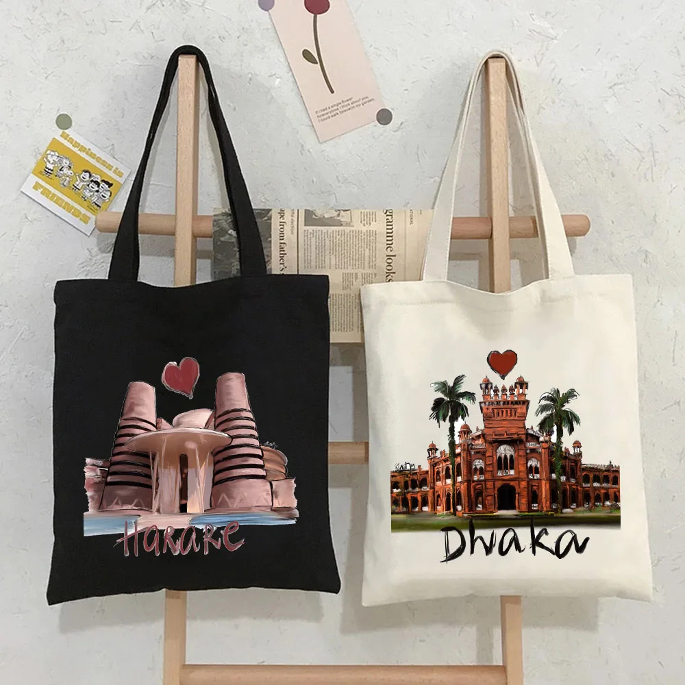 Gaborone Florence Georgetown Harare Hobart Women Canvas Shopper Bag Cotton Handbags Harajuku Tote Shoulder Lady Eco Shopping Bag