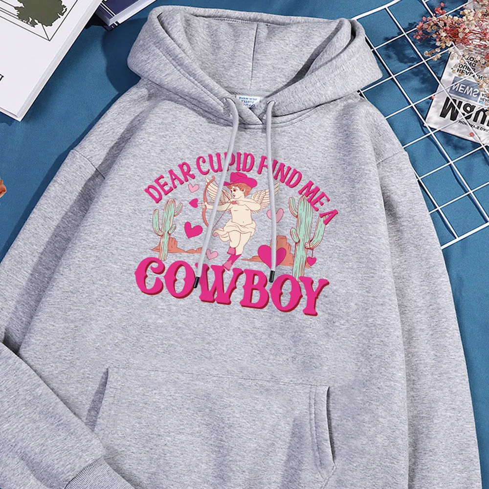 Cowboy Cupid Print Hoodie Men Fur-liner Warm Fleece Hoodies Oversize Loose Pullover Soft Comfortable Autumn Hoody Men's Clothing