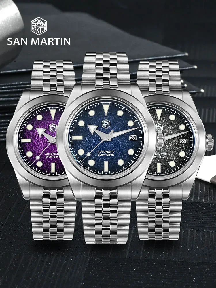San Martin SN0053 39mm Men Watch Enamel Dial NH35 Automatic Mechanical Dress Watch Sapphire Luminous 100m Waterproof Watches