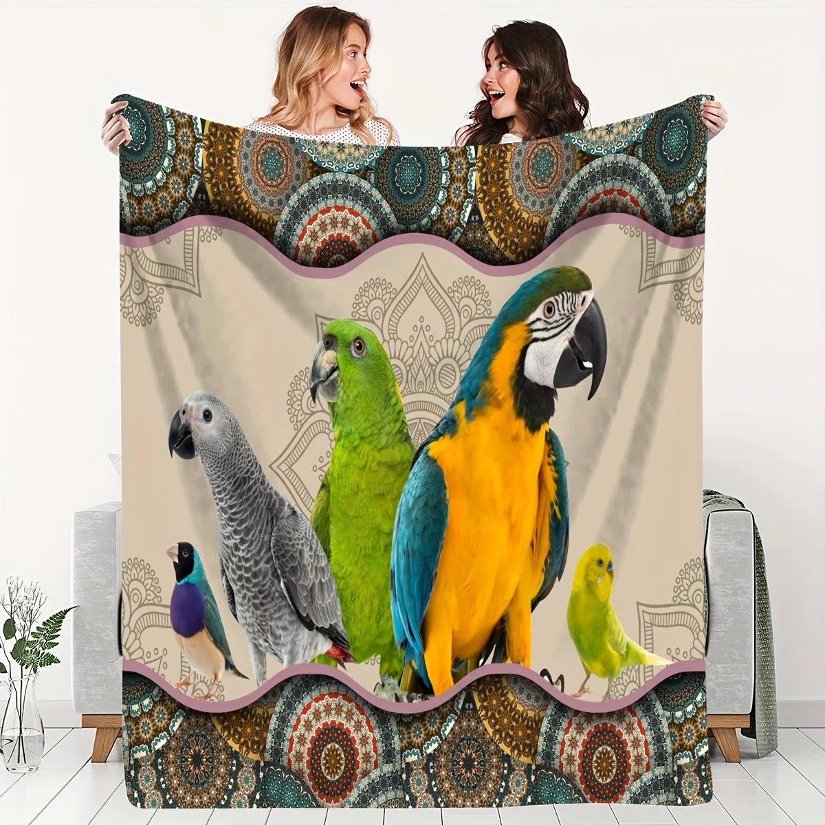 Cozy Parrot-Themed Flannel Throw Blanket Warm, and Versatile for Couch, Bed, Office, and Travel - Perfect Gift for Friends