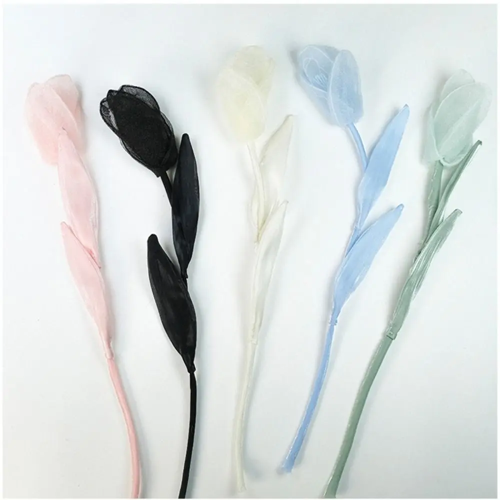 5 Pcs Fashion Gauze Cloth Fabric Flower Flexible Solid Color Decoration Applique Lightweight Flower Clothing Accessories Dress