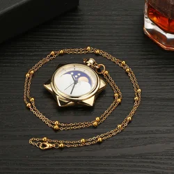 Anime Sailor Moon Necklace Crystal Star Pocket Watch Pendant Necklace for Students Collection Jewelry Girls Birthday Gift Toys