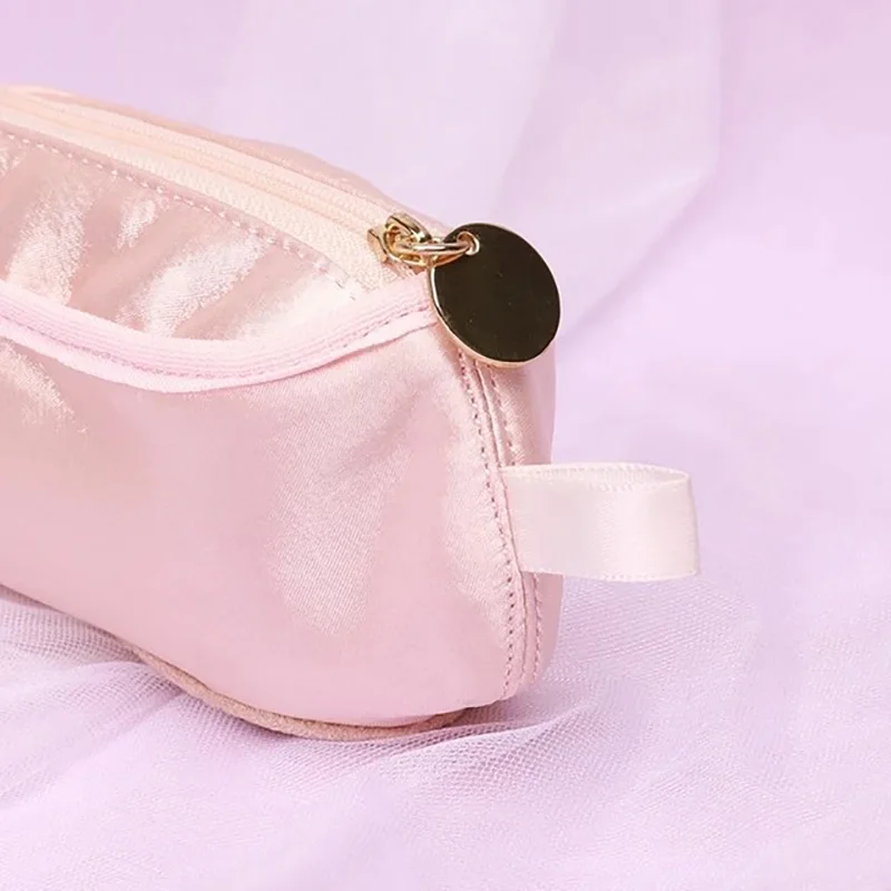 Bolsa de maquillaje personalizada para zapatos de Ballet, soporte de cosméticos rosa, bolsa de cosméticos portátil suave, bolsa creativa para