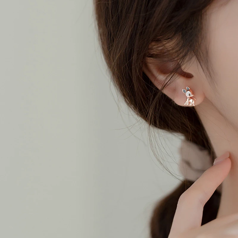 Modian 100% 925 Sterling Silver Cute Deer Stud Earrings for Women Fresh Enamel Gifts Gifts Luxury Statement Fine Silver Jewelry