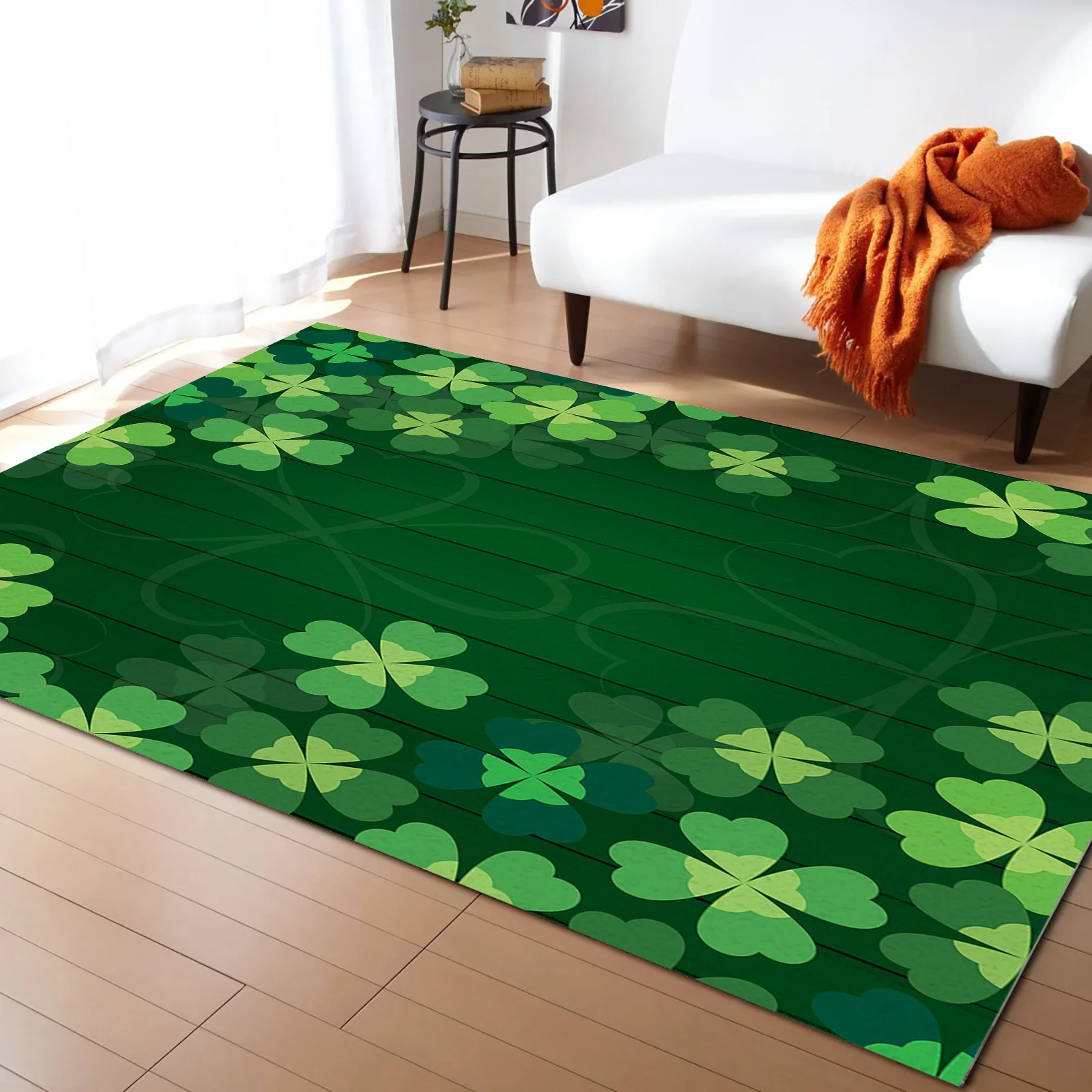 

Lucky Clover Green Wood Grain Carpet Area Rug Children's Room Living Room Bedroom Large Rug Home Play Decoration Floor Mat