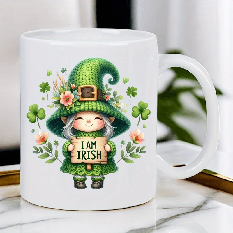 Cute Irish Gnome Ceramic Mug - St. Patrick's Day Design, Perfect Gift for Coffee and Tea Lovers, Unique Novelty Present