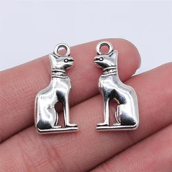 WYSIWYG 5pcs 25x12mm Antique Silver Color Egyptian Patron Saint Cat Charms Pendant For Jewelry Making DIY Jewelry Findings