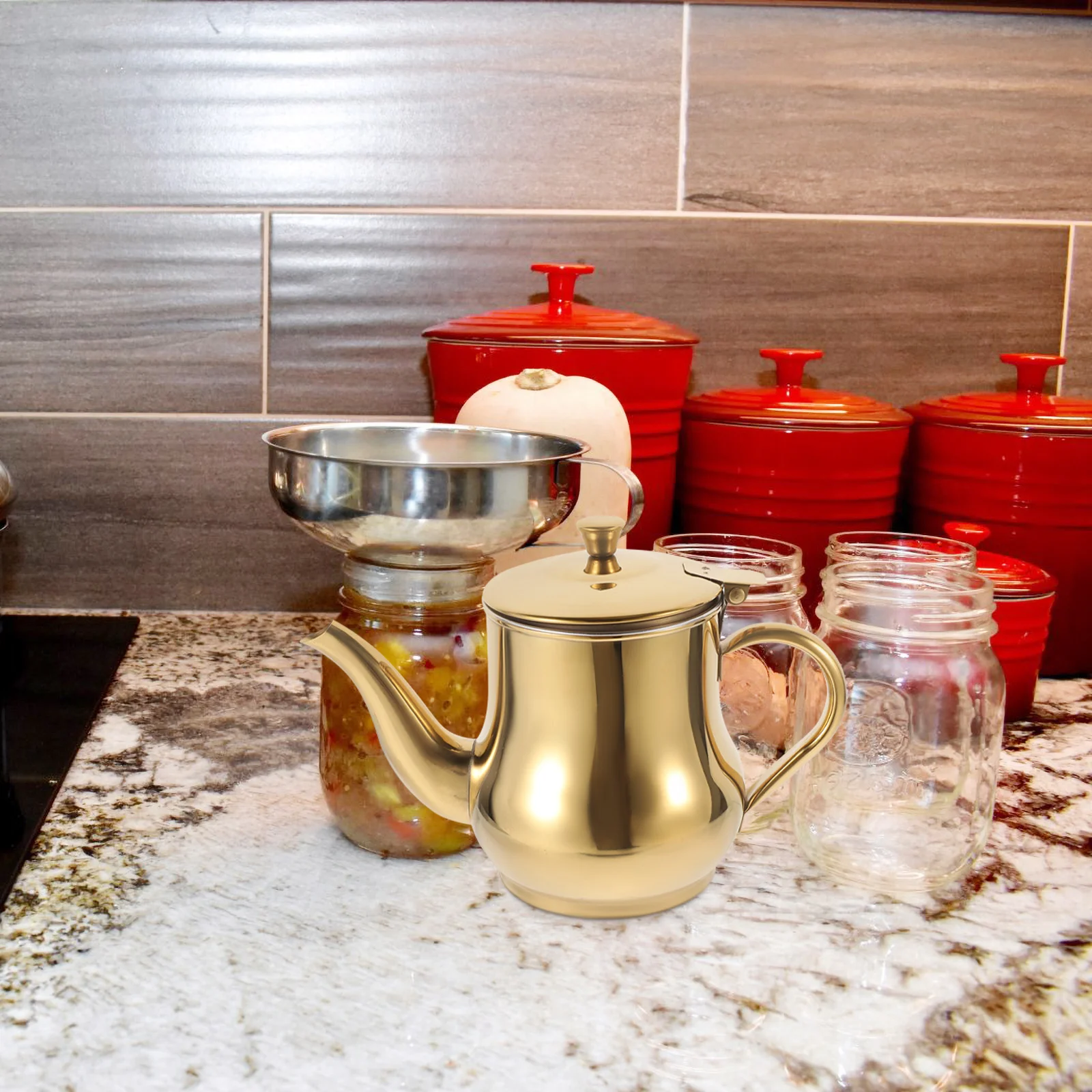 

1pc Stainless Steel Pot With Strainer Grease Container For Cooking Storage Kitchen Accessory Non-Slip Handle Oil Dispenser