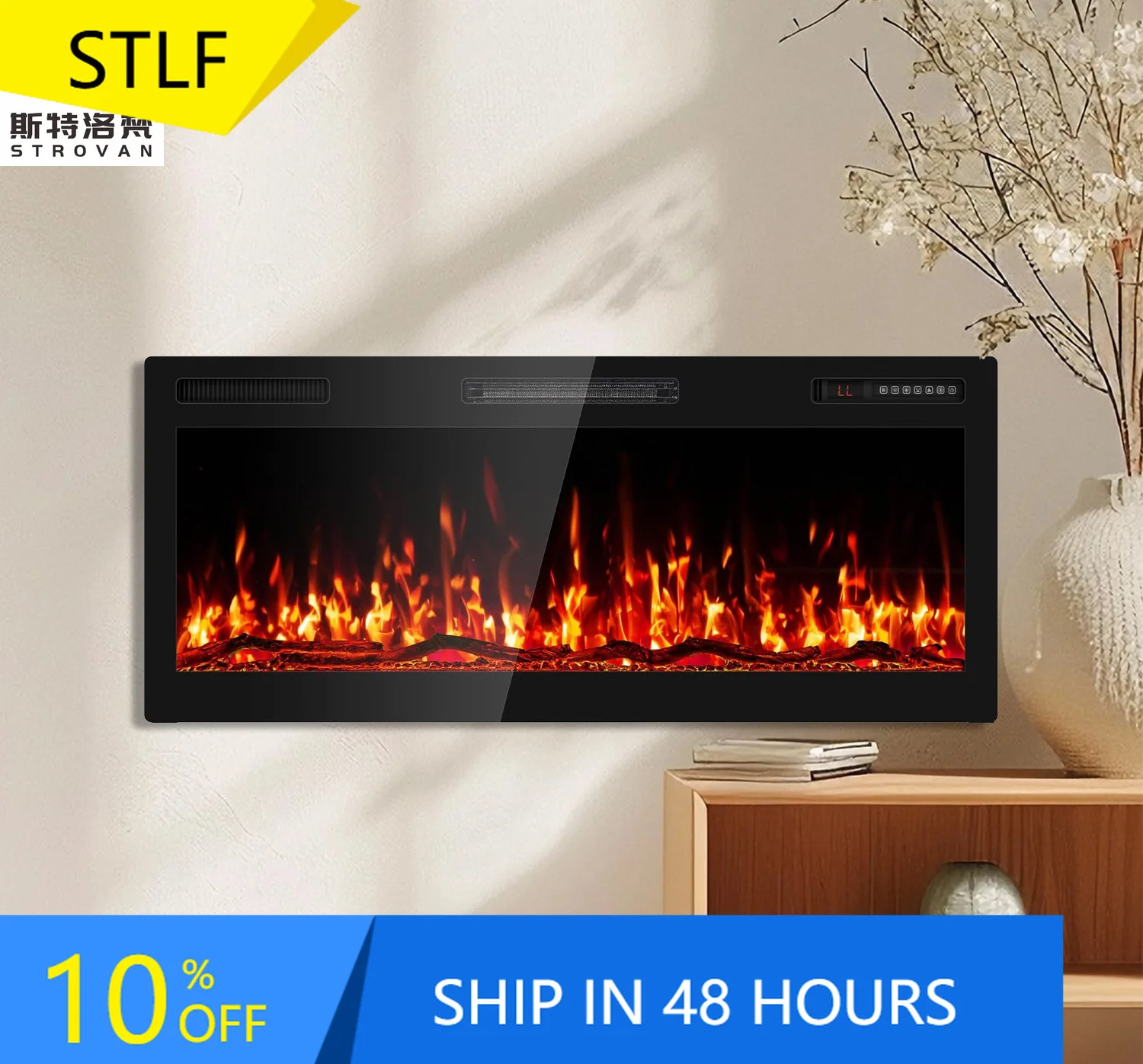 

ZXHK PANSEE 50in Metal Electric Fireplace with LED Light & Remote Control Modern Indoor Heater