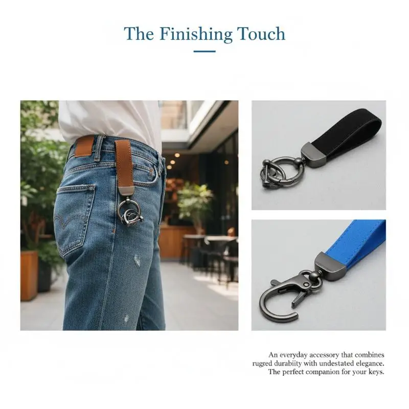 Fashion Leather Car Keychain Metal Key Holder with Suede Pendant High End Ornament for Auto Lovers Practical Daily Accessory