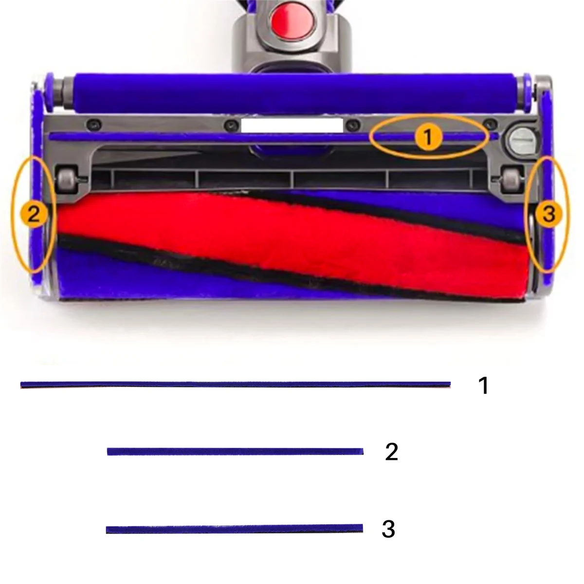 Tiras de pelúcia macia para aspirador Dyson, Acessórios de reposição, Cabeça do rolo, V6 V7 V8 V10 V11, 3pcs