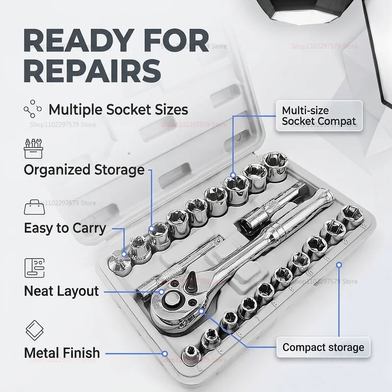 

Hi-Spec Car Repair Tool Kit 3/8 1/4 Socket Wrench Set Professional Hand Tools for Home Auto Maintenance Ratchet Set