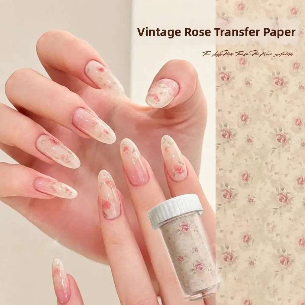 100cm Length Vintage Rose Transfer Paper DIY Nail Art Supplies Flower Nail Foils Ultra-thin Flower Print Nail Stickers
