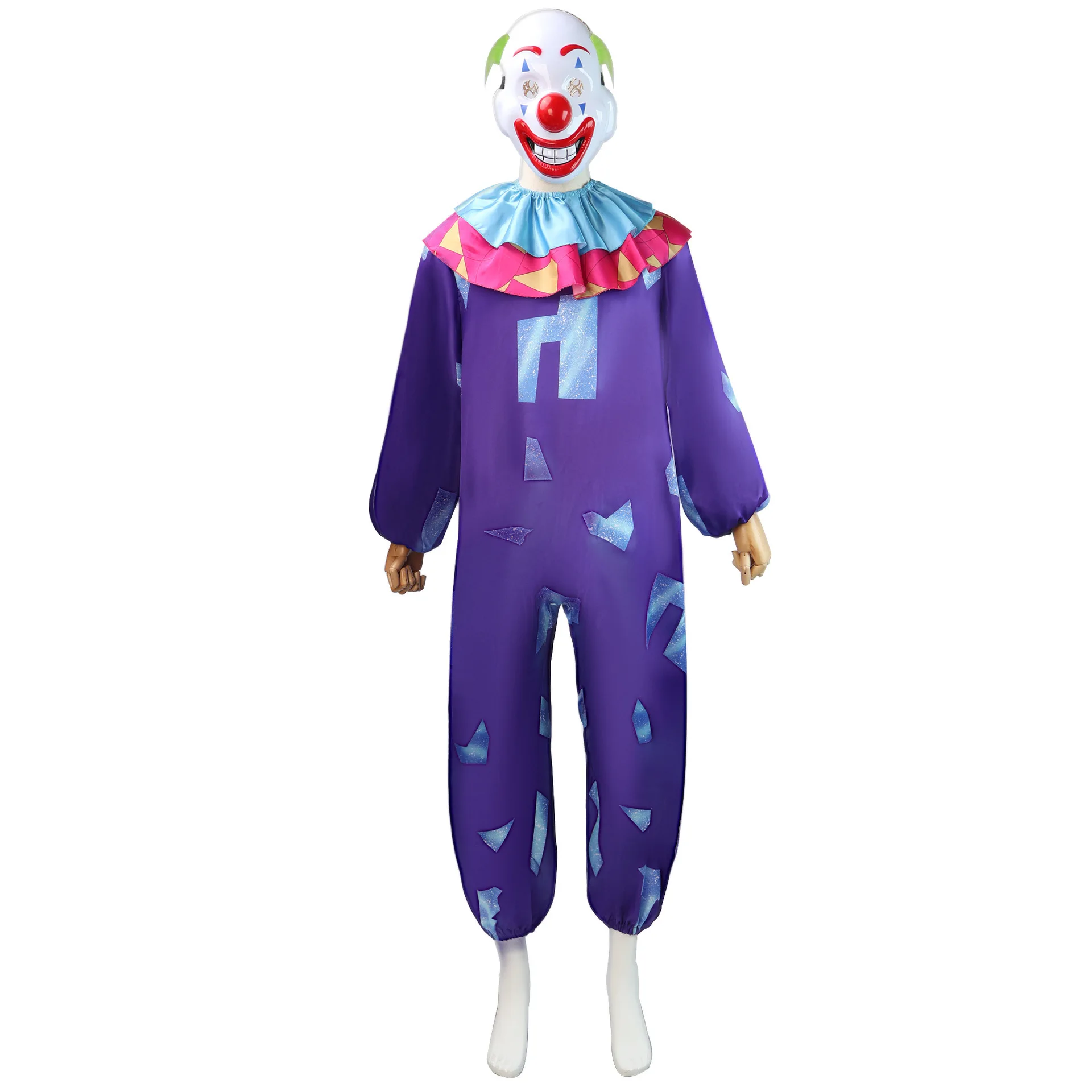 Men Women Funny Circus Anime Clown Jumpsuit with Mask Christmas Carnival Party Dress Onesie Naughty Joker Halloween Costumes