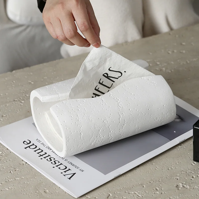 Luxury Imitation Stone Tissue Box Creative Resin Technology Tea Table Paper Box Table Decoration Tissue Holder Kitchen Supplies