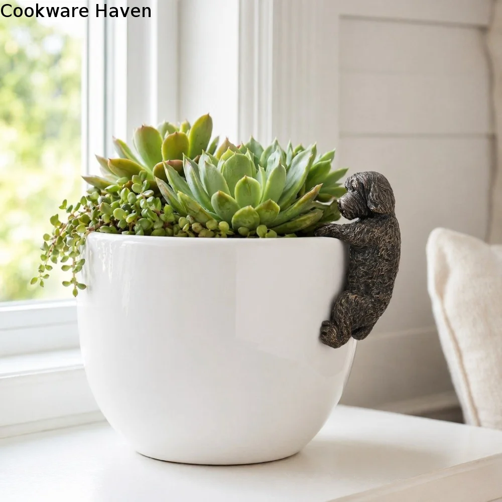Potted Plant Partner Bronze Gecko Garden Decoration Hanging Decor Gecko Dog Climbing Garden Statue Resin Dog