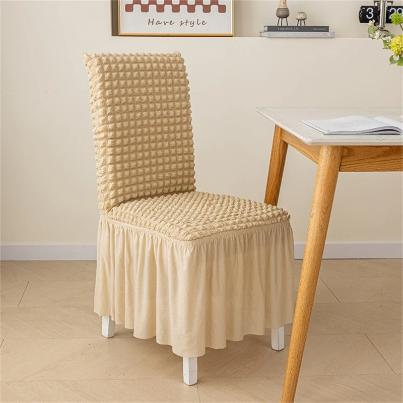 Thickened Fabric Skirt Chair Cover Seersuckers Stretch Chair Covers for Dining