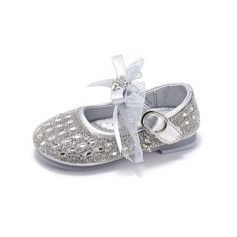 Spring Autumn New Girl Party Dress Shoes Luxury Rhinestone Kids Princess Mary Jane Shoes Perform Non-slip Children Leather Shoes