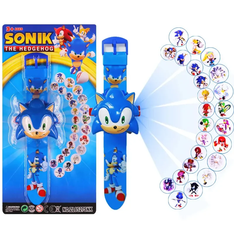 Sonic The Hedgehog Cartoon 24 Pattern Projection Watch Kids Flip Toy Watchs Anime Electronic Clock Projector Toy Birthday Gift