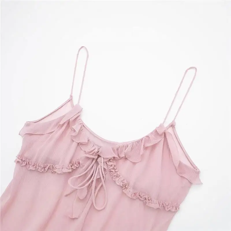 

Women's Y2K2023 Summer New Arrival Decorative Semi-Transparent Layered Top Small Strap Vest D6875 Faionable European Sle