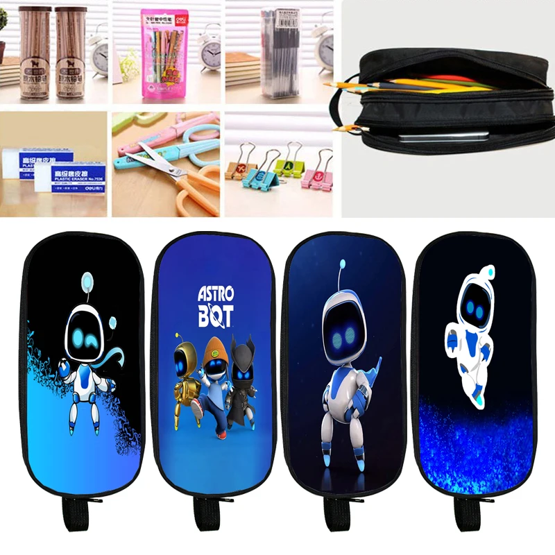 Astro Bot Zipper Pencil Case Kawai Astronaut Mini Kids Pen Bags Students Boys Girls Stationery for School Office Suppliers