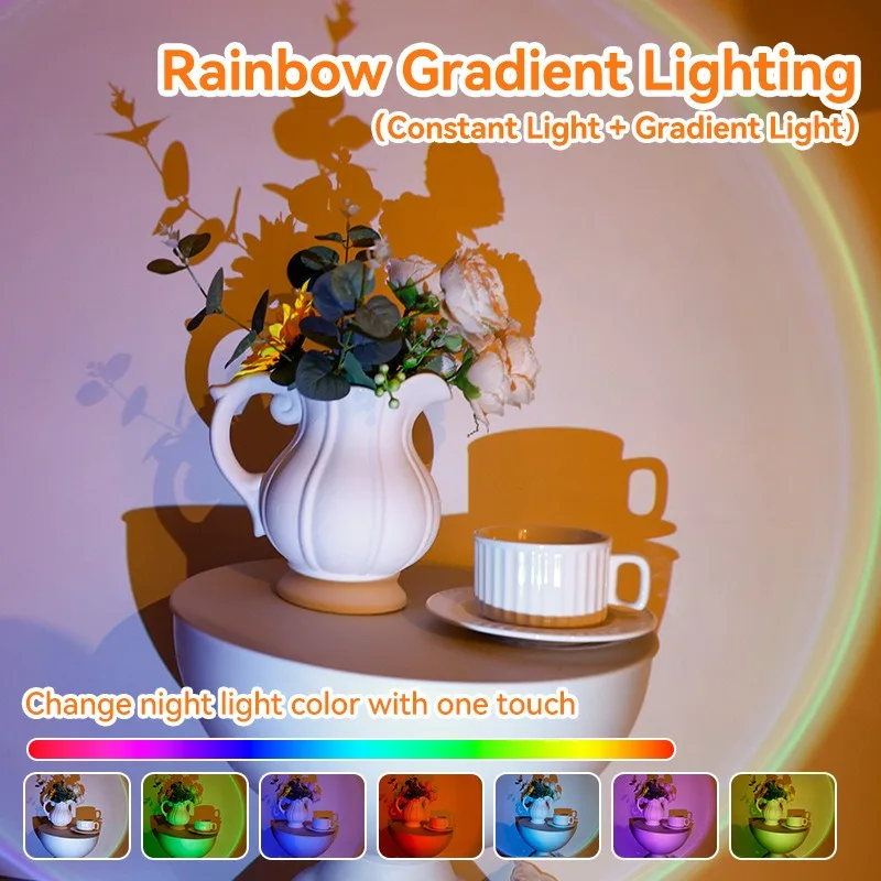Lampka nocna LED z czujnikiem ruchu, zmieniająca kolory RGB, bezprzewodowa lampa ścienna, ładowalna, magnetyczna lampka zachód słońca do sypialni, salonu.