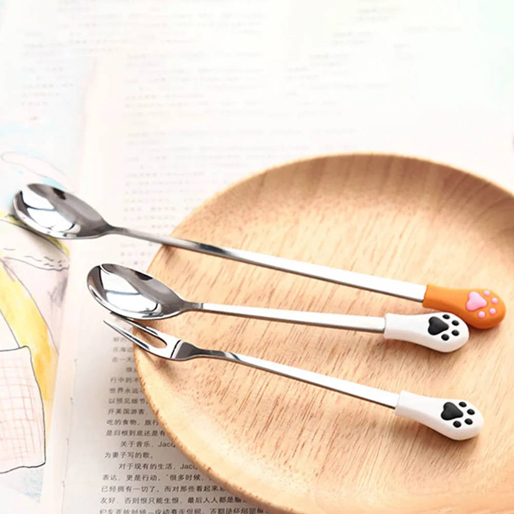 New 1 Pcs Stainless Steel Cute Cat Claw Coffee Spoons  Candy Tea   Fruit Dessert Drink Tableware Kitchen Supplies