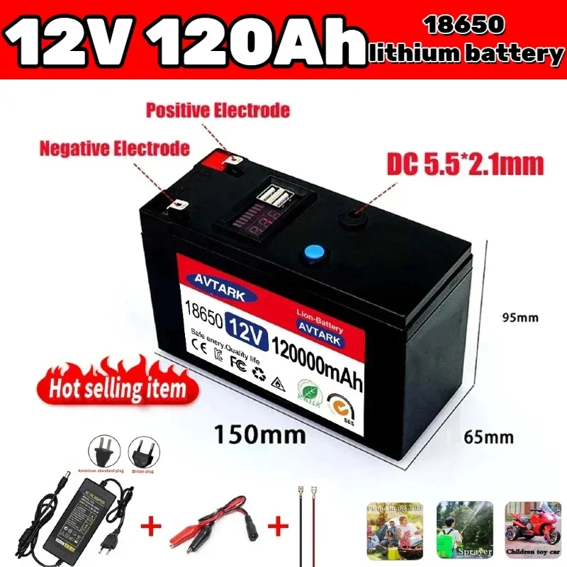 

Original new upgrade 12V 120Ah 18650 lithium Battery Pack for Sprayer, trolley, children's electric car with 12.6V3A Charger