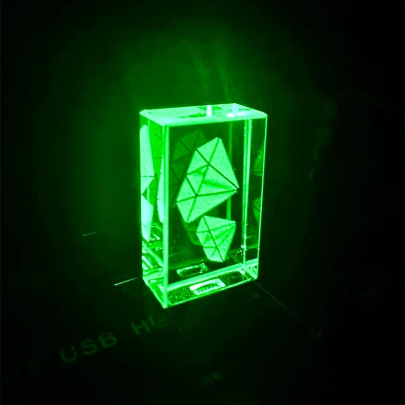 Free Custom Laser Engraving Diamond LOGO Metal Silver Crystal USB2.0 Color LED Light Flash Drive 4GB 8GB 16GB 32GB 64GB 128GB