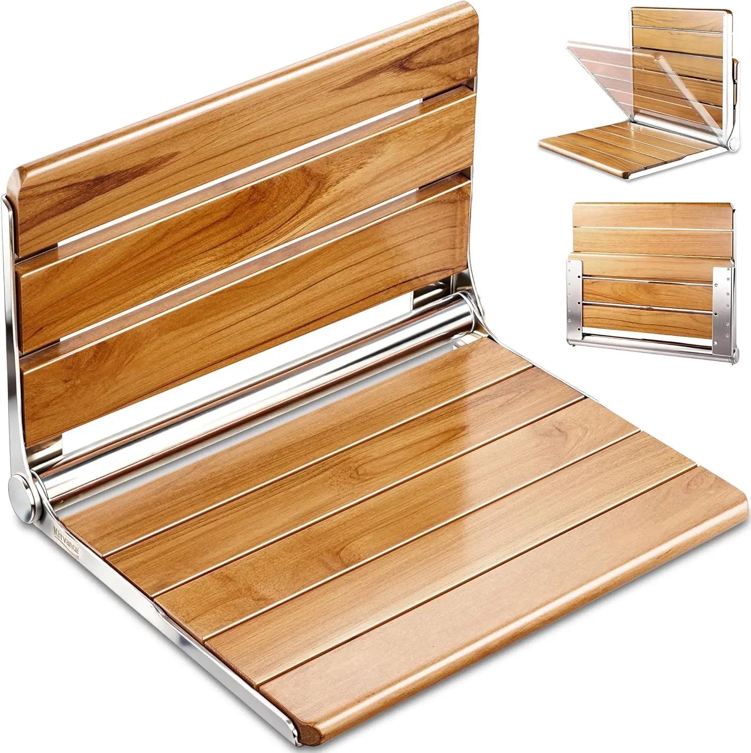 

Upgraded 20" Folding Teak Shower Seat Wall Mounted Bench for Elderly ADA Compliant Bathroom Stool