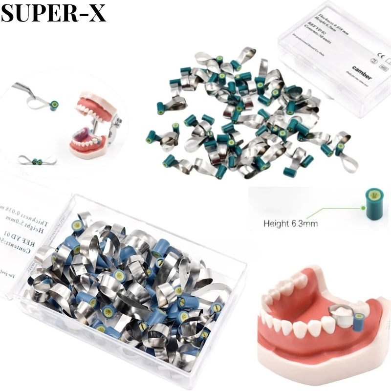 50PCS Dental Matrix Bands Steel Matrix Double-Side Contoured Anatomically Shaped Matrix Bands Dental Rotary Molding Sheet