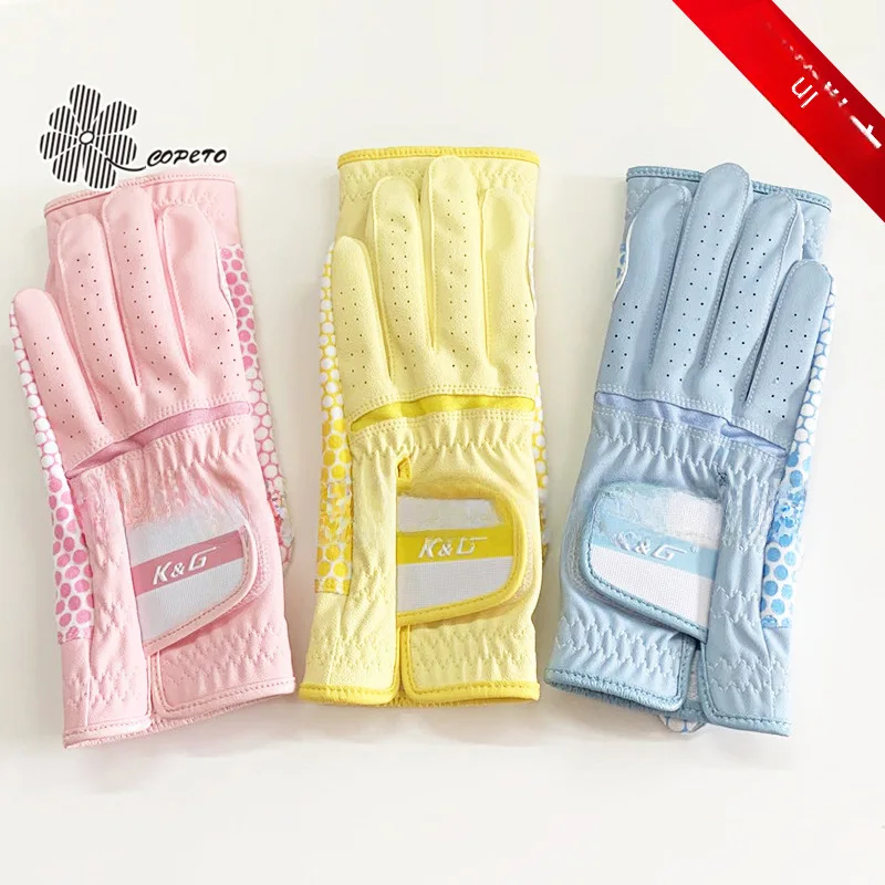 Qingdao Factory in Stock LadiesPUNon-Slip Breathable Golf Gloves Fresh Solid Color Non-Slip Particle Gloves