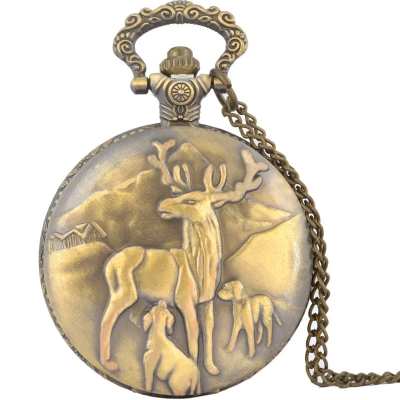 Vintage Bronze Carving Quartz Pocket Watch for Men Engraved Hollow Bird Cage Case Fob Chain Clock for Collection Gift Display