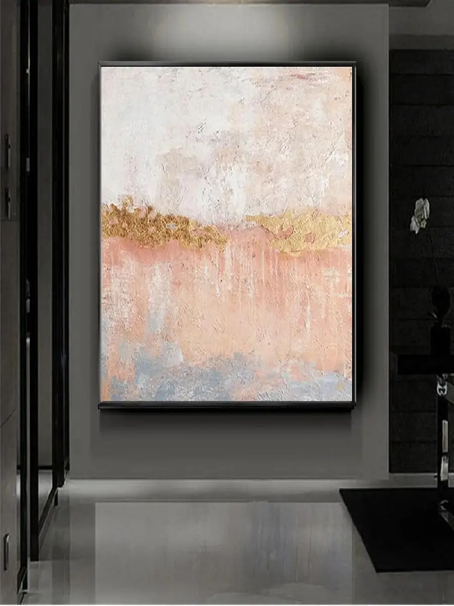 Modern Abstract Hand Painted Canvas Oil Paintings  Pink  Gold Texture Wall Art for Home Decor HighQuality Sofa Mural Perfect for