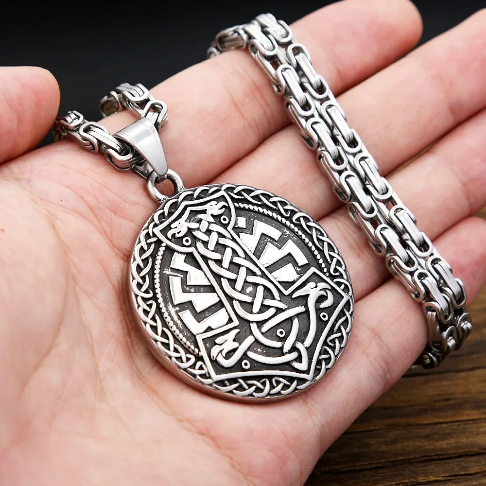 Nordic Viking Thor Hammer Halskette Edelstahl Odin Crow Anhänger Für Männer Frauen Einzigartige Amulett Schmuck Geschenk Dropshipping – Detail 6