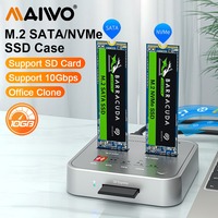 MAIWO Dual Bay NVMe/SATA Case M.2 SSD Docking Station USB3.1 GEN2 10Gbps M.2 Solid State Drive Duplicator Cloner SD Card Reader