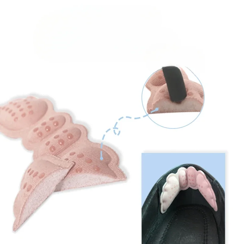 Wygodna naklejka na buty ze skrzydłami klej motyl gąbka pięta z 4 naklejkami antypoślizgowa odporna na zużycie naklejka na buty dwa w jednym