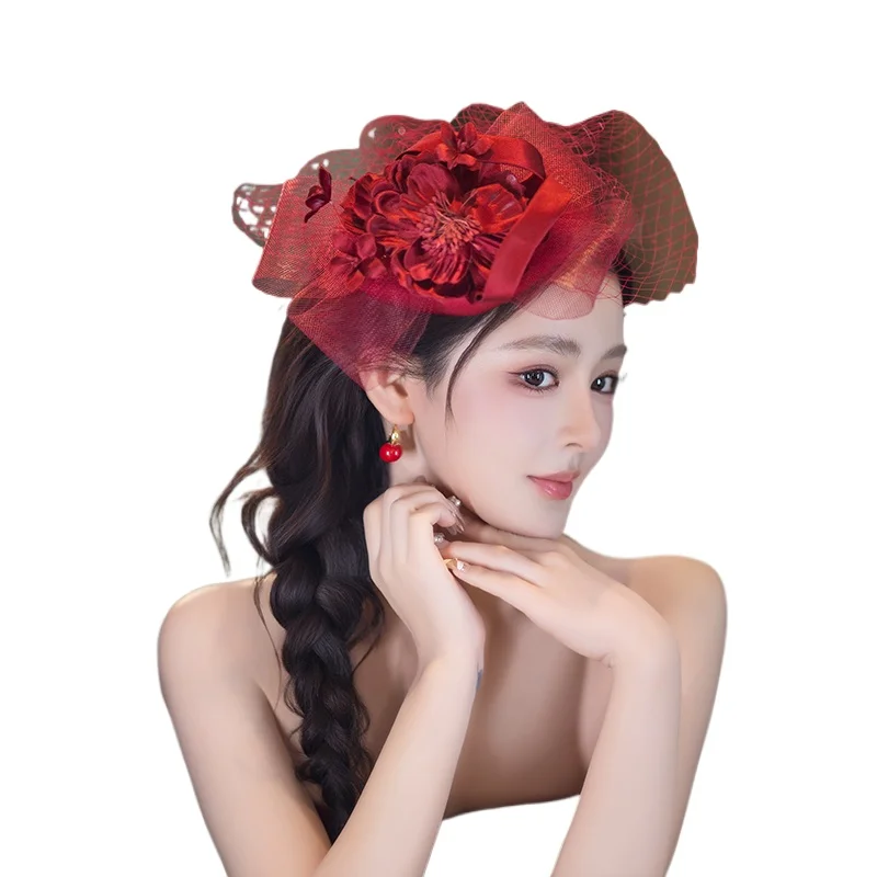 cappello-a-cilindro-da-sposa-bordeaux-copricapo-con-fiori-tridimensionali-in-rete-abito-da-sposa-foto-accessori-per-capelli