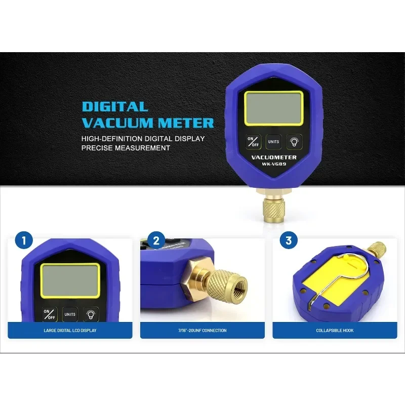 VG89 Vacuometer Refrigeration Digital Vacuum Meter LCD Luminous High Accuracy Sensor Mon-itor System Calibrate Vac Pump Buzzer