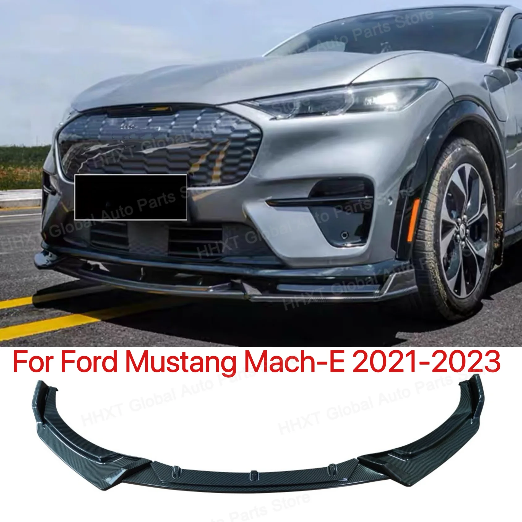 For Ford Mustang Mach-E GT Car Front Bumper Spoiler Splitter Lip Gloss Black Body Kit Cover Diffuser Guard ABS 2021 2022 2023