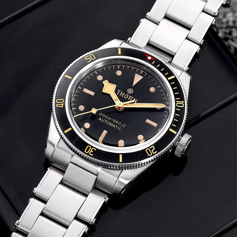 THORN Men Automatic Watch 38.8mm Mechanical Wristwatch Diver 200M Waterproof C3 Luminous Sapphire Mirror NH35 Ceramic Bezel