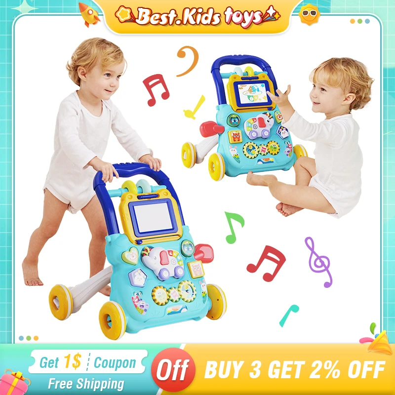 

Elephant Drawing Board Baby Walker Music With Wheel Trolley Toy Baby 0 12M Puzzle Games Anti-rollover Learn To Walk Kids Toys