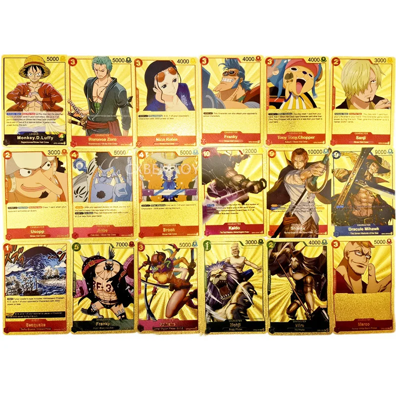 54pcs/36pcs/18pcs English Metal Golden One Piece Card Anime Luffy